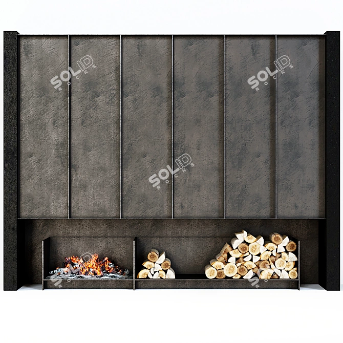 Modern Loft Style Fireplace 3D model image 2