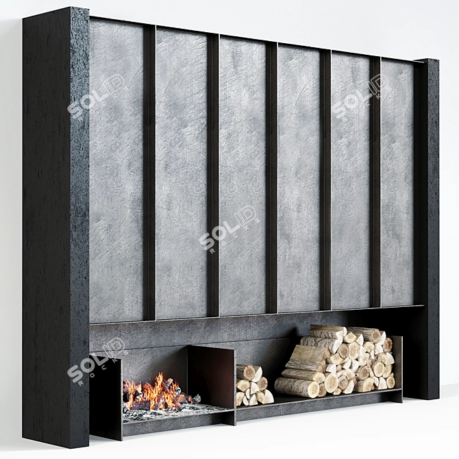 Modern Loft Style Fireplace 3D model image 3