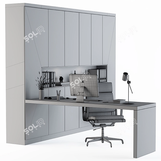 Sleek Black L-Type Desk & Wardrobe 3D model image 4