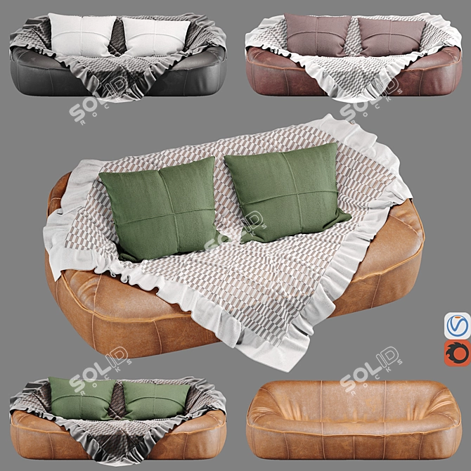 Ringo Triple Leather Sofa - Vintage Design 3D model image 1