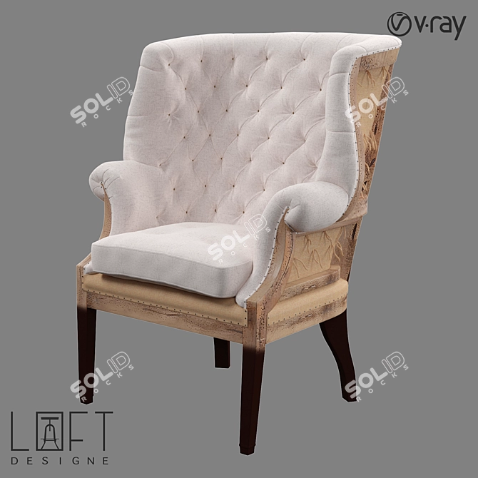 Rustic Wood Armchair with Fabric Upholstery 3D model image 1