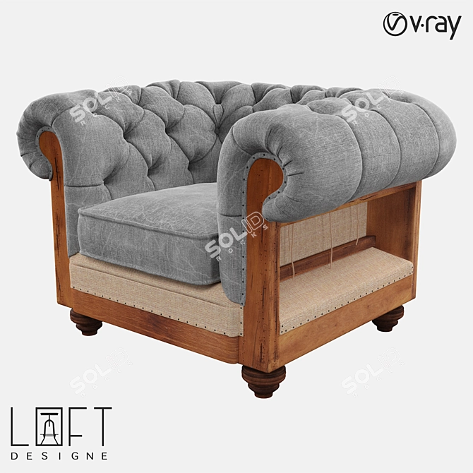 LoftDesigne 4187: Stylish Wood Armchair with Fabric Upholstery 3D model image 1