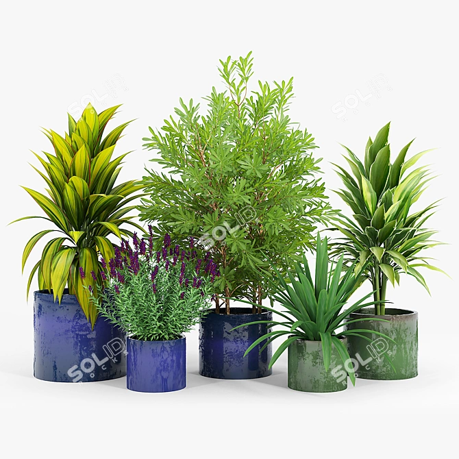 Maya Blue & Green Ceramic Planters 3D model image 1