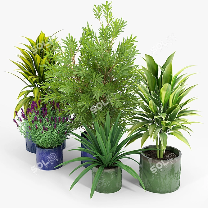 Maya Blue & Green Ceramic Planters 3D model image 3