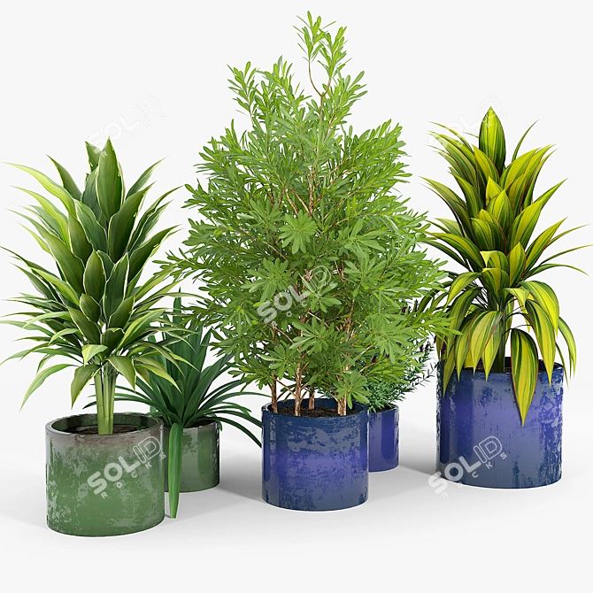 Maya Blue & Green Ceramic Planters 3D model image 4