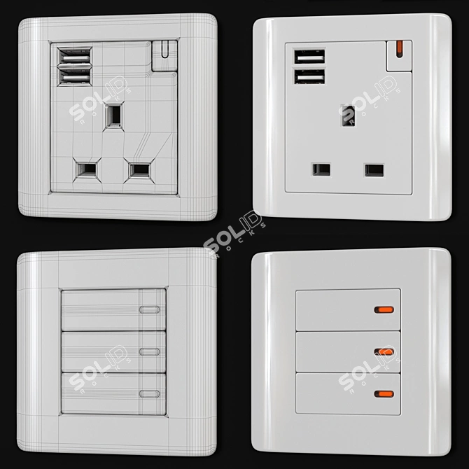 Schneider ZENcelo White Switches & Sockets 3D model image 7