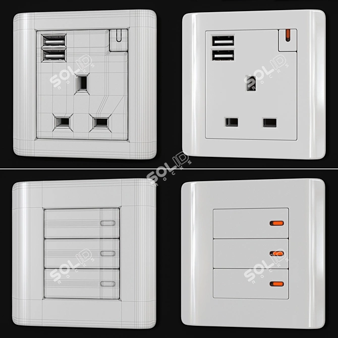 Schneider ZENcelo White Switches & Sockets 3D model image 11