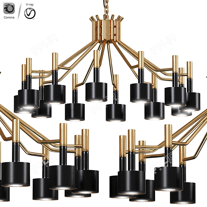 Gold Multi-Headed Modern Chandelier 3D model image 1