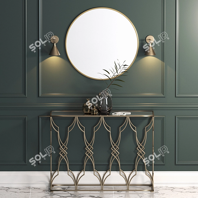 Mirrored Metal Console Table 3D model image 1