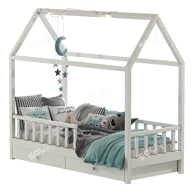 6-Column Children's Bed: Stylish and Spacious 3D model image 1