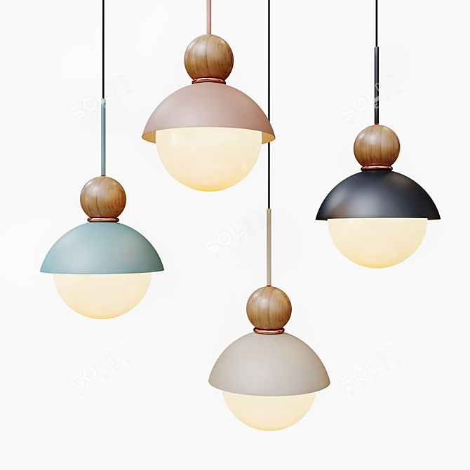 Pompon Wood Table Lamp - Stylish Lighting Solution 3D model image 1