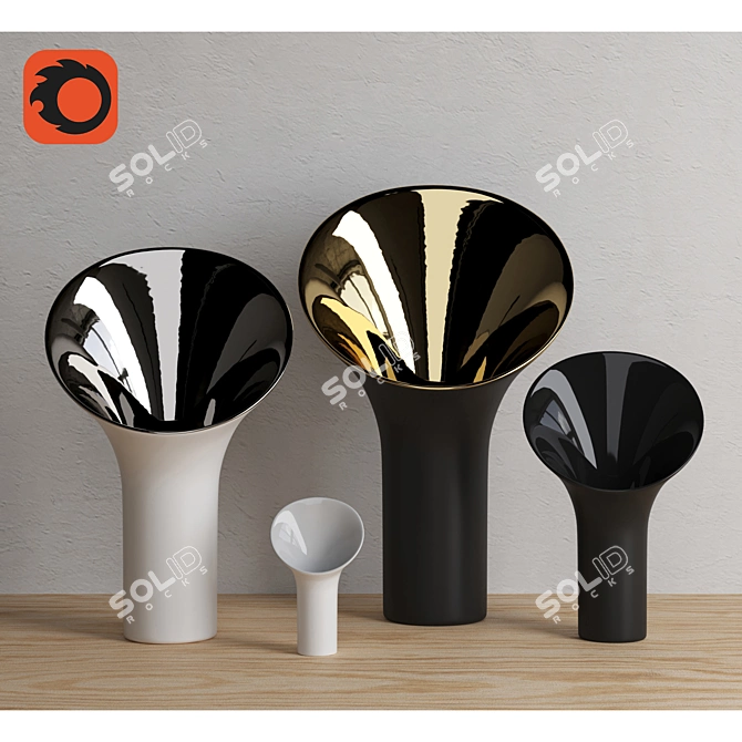 Elegant Porcelain Vase Set 3D model image 11