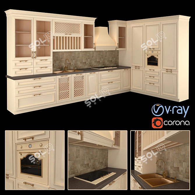 Elegant Geometry Kitchen Set 3D model image 1