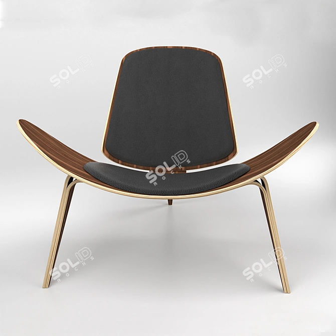 Contemporary Wood and Leather Chair 3D model image 2