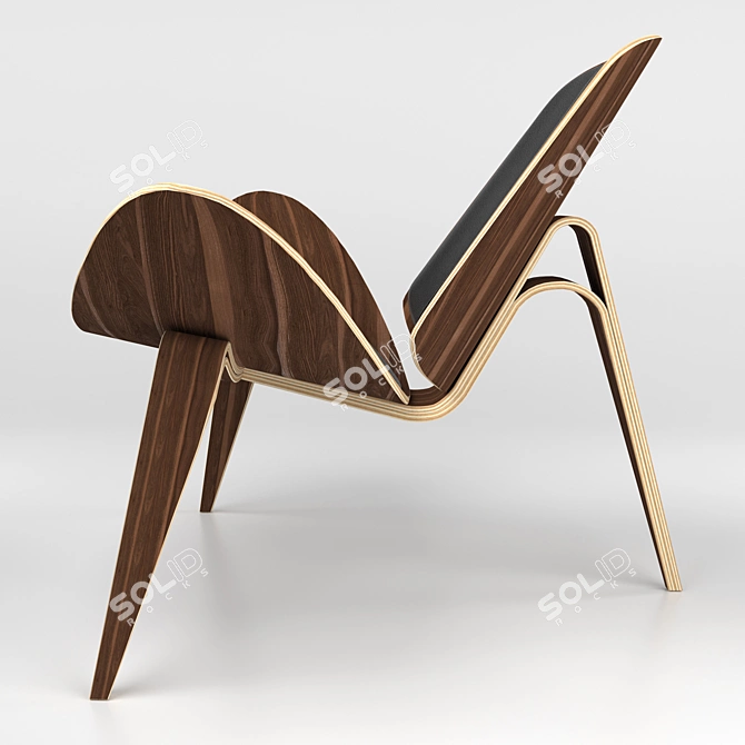 Contemporary Wood and Leather Chair 3D model image 4