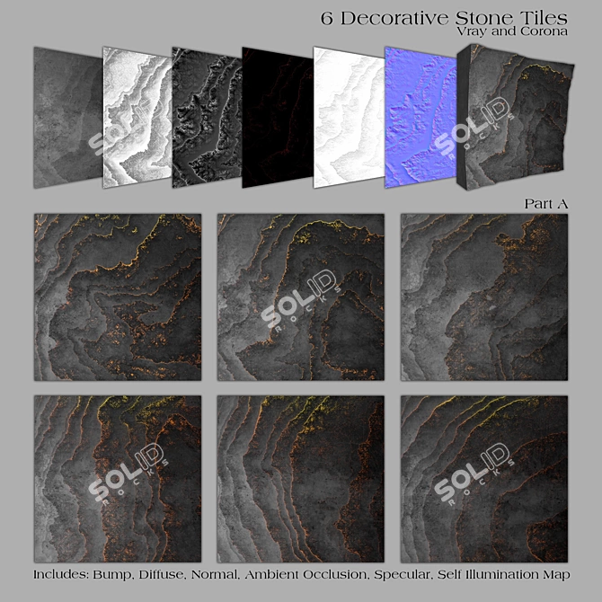 6 Stone Tiles - Part A 3D model image 2