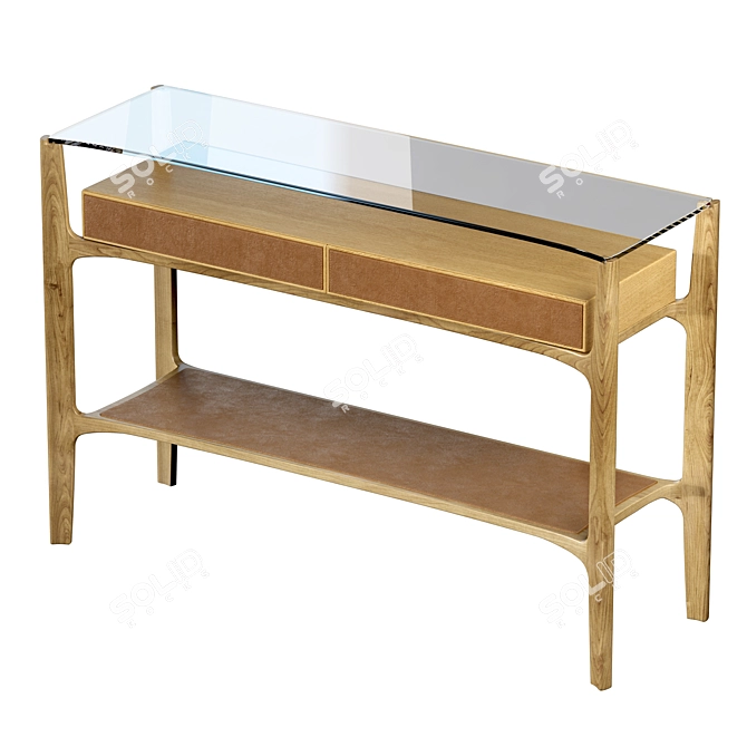 Danish-inspired Oak Console with Leather-Clad Drawers 3D model image 1