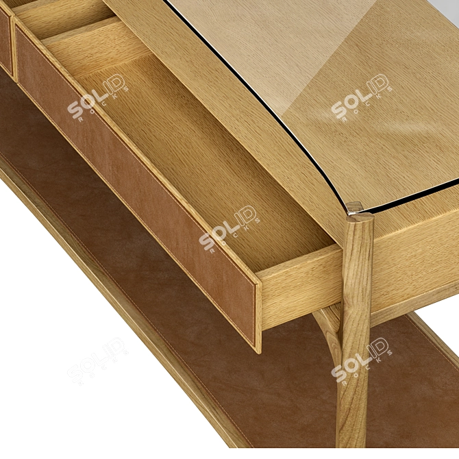 Danish-inspired Oak Console with Leather-Clad Drawers 3D model image 2