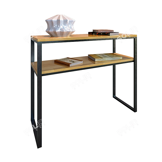 Hiba Console: Oak and Steel with Two Shelves 3D model image 1