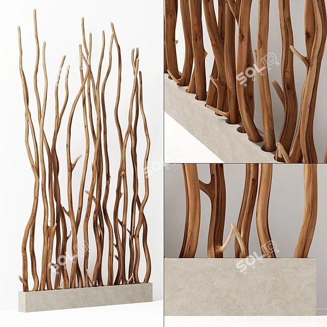 Branch Folding Screen Décor 3D model image 2