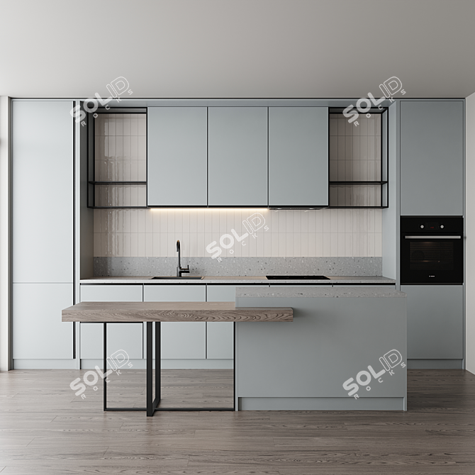  Modern Kitchen Set with Bosch Appliances 3D model image 1