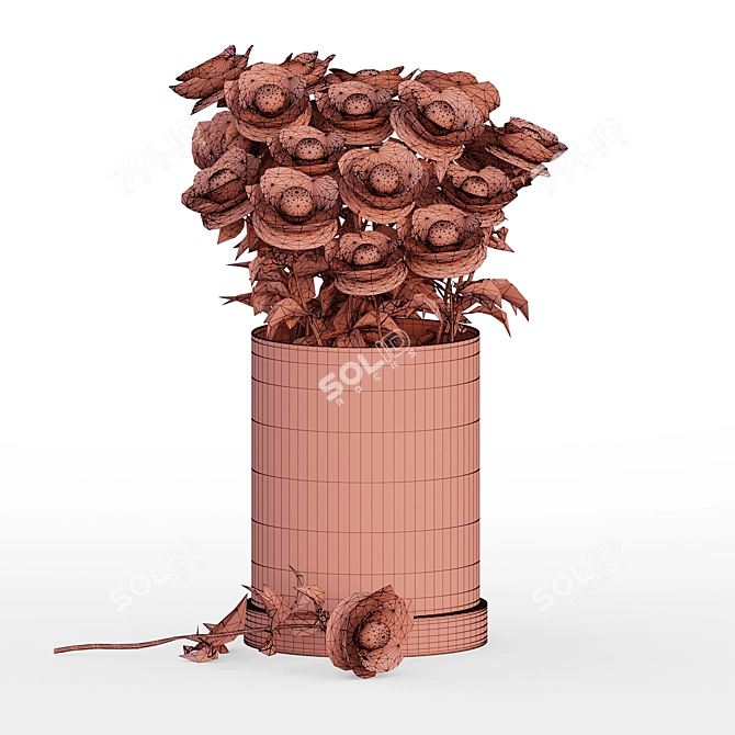 Elegant Red Rose Vase 3D model image 4