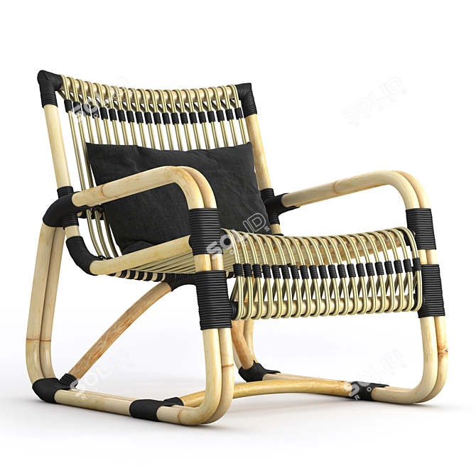 Rattan Chair, Black with Bindings 3D model image 2