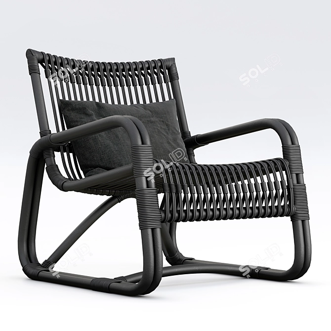 Rattan Chair, Black with Bindings 3D model image 3