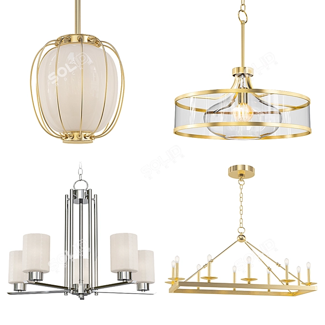 Contemporary Glass Chandelier Set 3D model image 1
