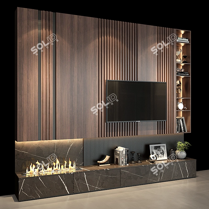 Modern TV Wall Set 58 3D model image 2