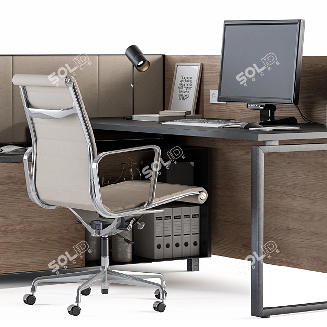 Cream Wood Office Desk Set 3D model image 2