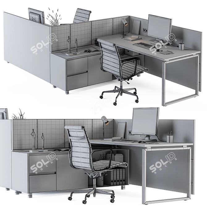 Cream Wood Office Desk Set 3D model image 4