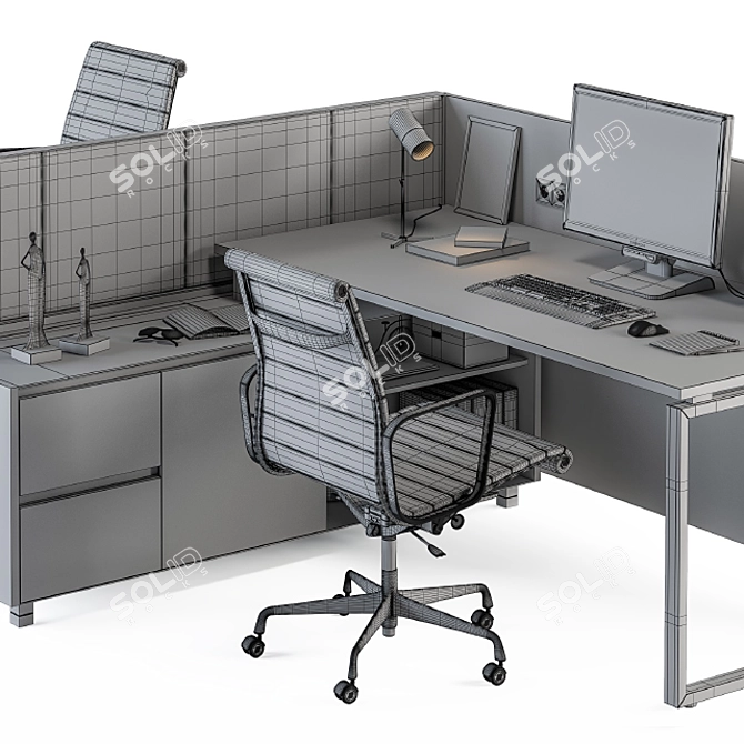Cream Wood Office Desk Set 3D model image 5