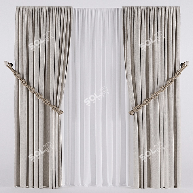 Rope-Decorated Curtain Panel 3D model image 1