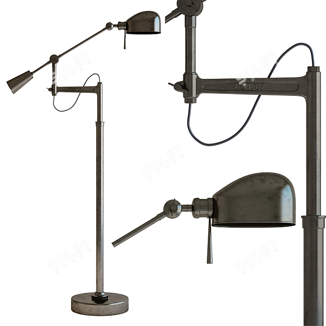 Vintage-inspired Boom Arm Floor Lamp 3D model image 1