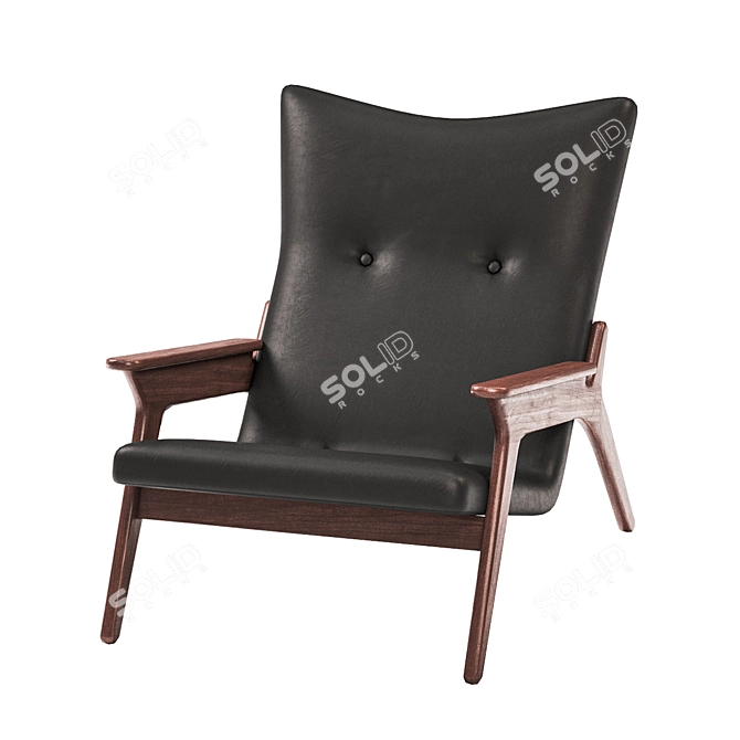 Sleek Black Leather Lounge Chair by Adrian Pearsall 3D model image 3