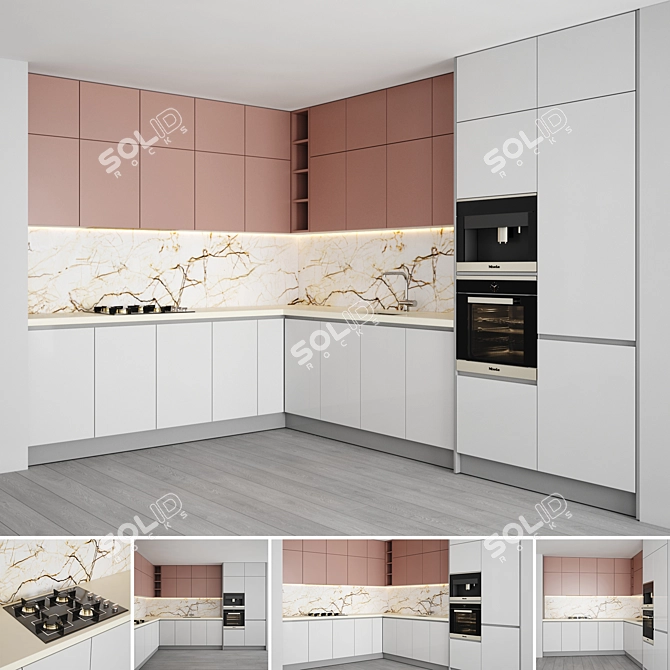 Modern Kitchen Set: Gas Hob, Sink, Oven & Hood 3D model image 1