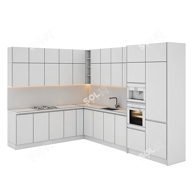 Modern Kitchen Set: Gas Hob, Sink, Oven & Hood 3D model image 5