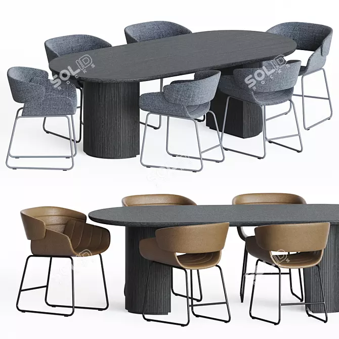 Modern Dining Set: Racer Chair + Moon Table 3D model image 1