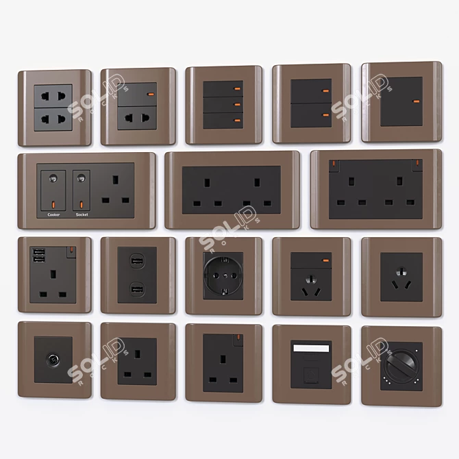 Schneider Zencelo Silverbronze Switches & Sockets 3D model image 1