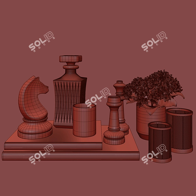 Brass Chess Liquor Set & Hydrangea Sculpture 3D model image 4