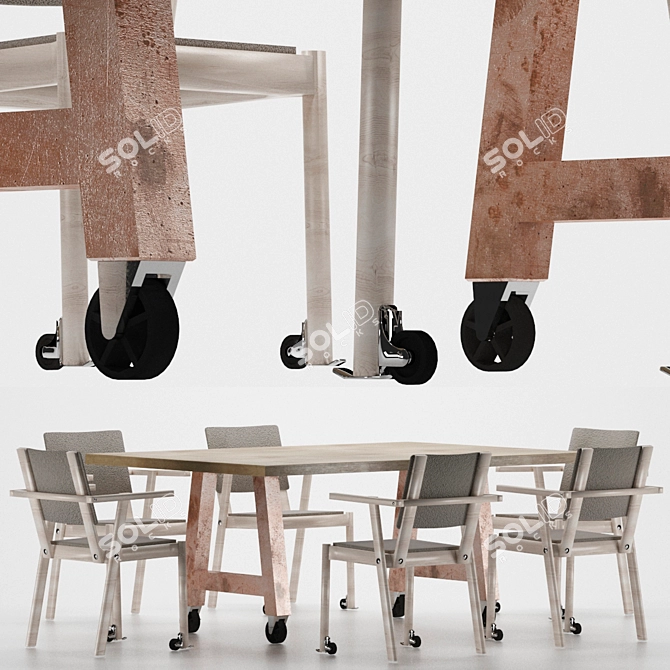 Title: 6-Seater Dining Set with Chairs 3D model image 2