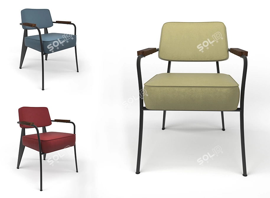 Modern Leather Armchair with Metal Legs 3D model image 1