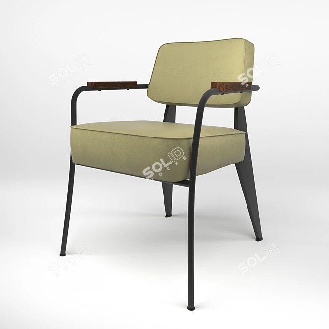 Modern Leather Armchair with Metal Legs 3D model image 5