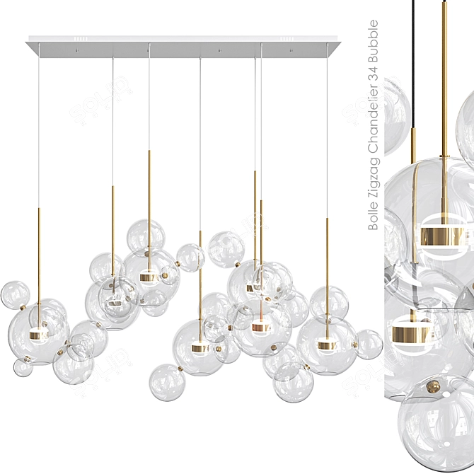 Bubble Zigzag Chandelier: Elegant Lighting for Dramatic Spaces 3D model image 1