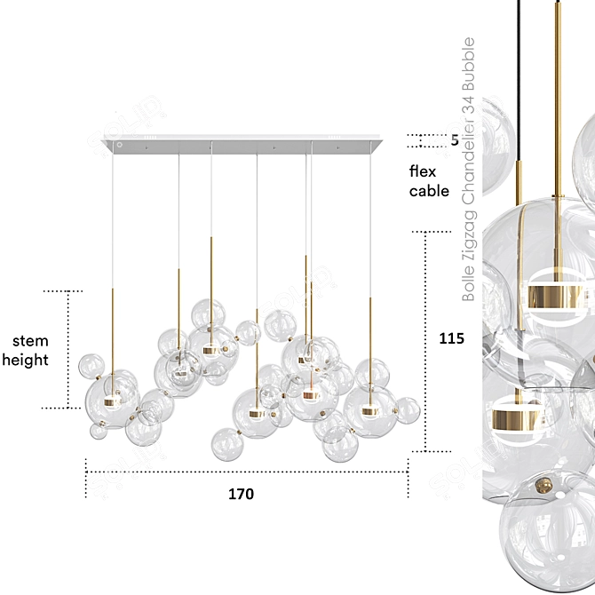 Bubble Zigzag Chandelier: Elegant Lighting for Dramatic Spaces 3D model image 2