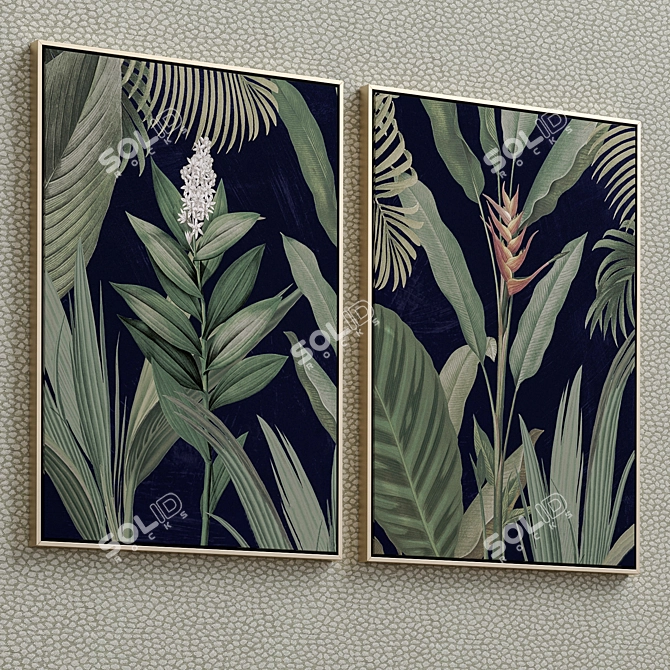 Golden Framed Canvas Set 3D model image 2