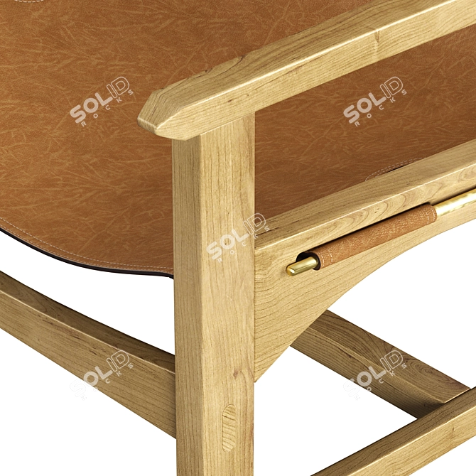 Danish Inspired Leather & Oak Bench 3D model image 4