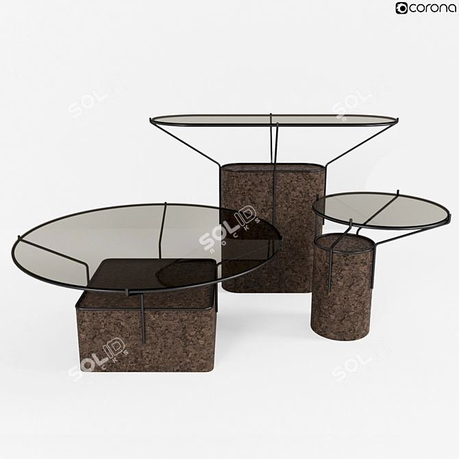 Modern Blackcork Tables Set 3D model image 1