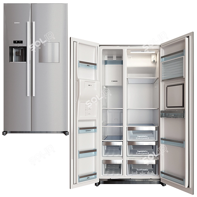 Bosch KAG90AI20: Sleek Silver Fridge 3D model image 1